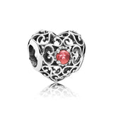 Openwork Month Signature Heart Birthstone Bead 925 Sterling Silver Charm