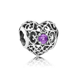 Openwork Month Signature Heart Birthstone Bead 925 Sterling Silver Charm