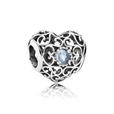 Openwork Month Signature Heart Birthstone Bead 925 Sterling Silver Charm