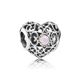 Openwork Month Signature Heart Birthstone Bead 925 Sterling Silver Charm