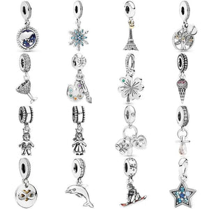 Eiffel Tower Globe Snowflake Family Tree Life Pendant Bead 925 Silver