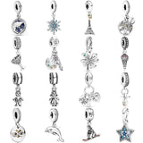 Eiffel Tower Globe Snowflake Family Tree Life Pendant Bead 925 Silver