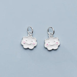 925 Sterling Silver Smile Face Cloud Charms 10x9mm Decoration Girls Jewelry