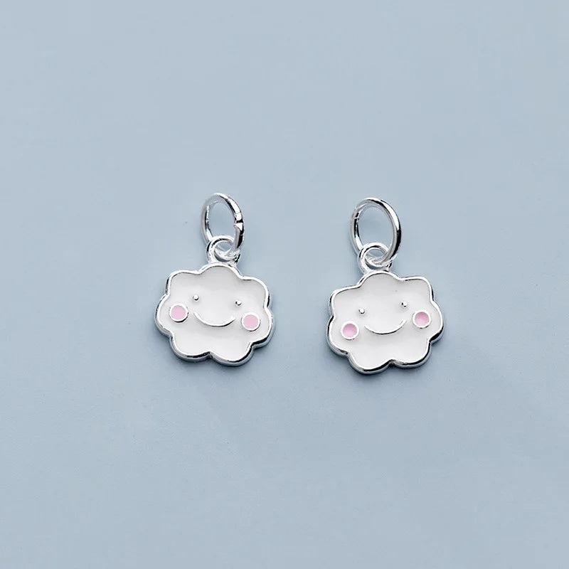 925 Sterling Silver Smile Face Cloud Charms 10x9mm Decoration Girls Jewelry