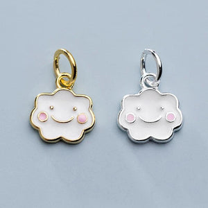 925 Sterling Silver Smile Face Cloud Charms 10x9mm Decoration Girls Jewelry