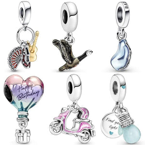 Spanish Guitar Fan Goose Pendant Bead 925 Silver Charm Bracelet Jewelry