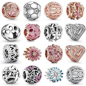 925 Silver Rose Pave Daisy Flower Charm Bracelet Bangle