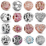 925 Silver Rose Pave Daisy Flower Charm Bracelet Bangle
