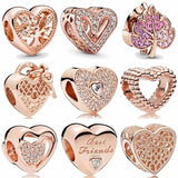 Rose Family Tree Heart Love You Lock With Key 925 Silver Beads