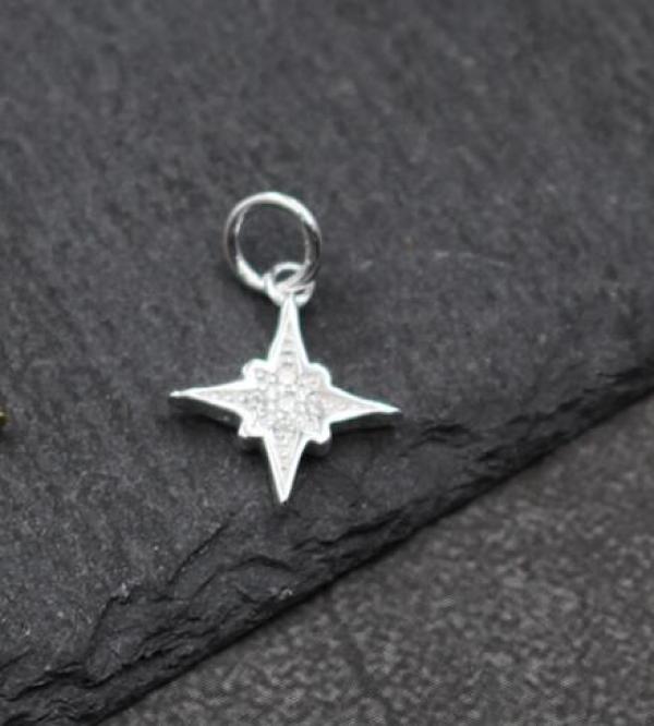 925 Silver Zircon Star Charms Dangle Pendants DIY Jewelry
