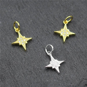 925 Silver Zircon Star Charms Dangle Pendants DIY Jewelry