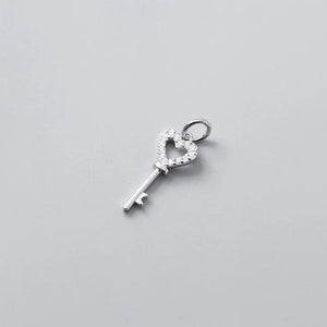 925 Silver Heart Key Zircon Charms DIY Jewelry for Necklace Bracelet