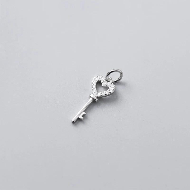925 Silver Heart Key Zircon Charms DIY Jewelry for Necklace Bracelet