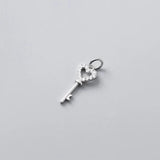 925 Silver Heart Key Zircon Charms DIY Jewelry for Necklace Bracelet