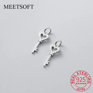 925 Silver Heart Key Zircon Charms DIY Jewelry for Necklace Bracelet