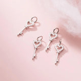 925 Silver Heart Key Zircon Charms DIY Jewelry for Necklace Bracelet