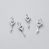 925 Silver Heart Key Zircon Charms DIY Jewelry for Necklace Bracelet