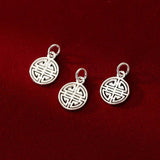 925 Silver 12MM Hollow Chinese Style Geometric Pendant Charms
