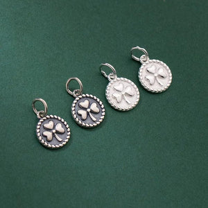 925 Silver Shamrock Circle Charms 10mm Lucky Flower Pendants DIY Jewelry