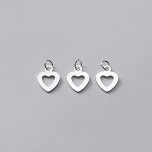2pcs 925 Sterling Silver Heart Dangler Charms S925 Silver Fancy Women Necklace