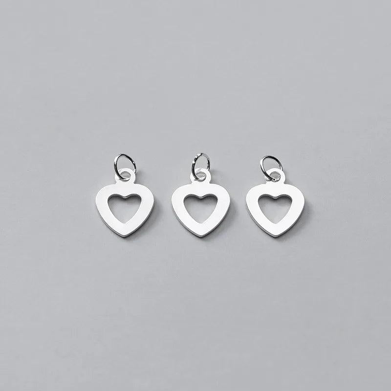 2pcs 925 Sterling Silver Heart Dangler Charms S925 Silver Fancy Women Necklace
