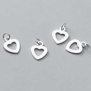 2pcs 925 Sterling Silver Heart Dangler Charms S925 Silver Fancy Women Necklace