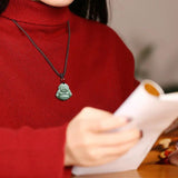 Natural A Jadeite Bean Seed Buddha Jade Pendant Necklace