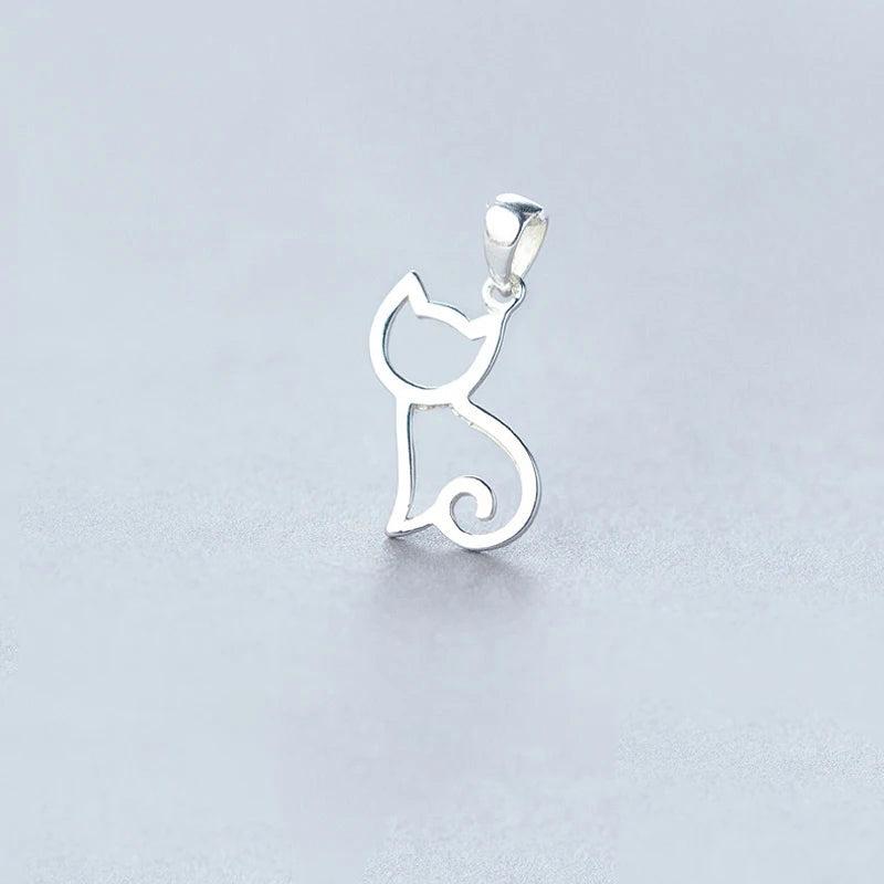 925 Silver Cat Hollow Charm for DIY Necklace