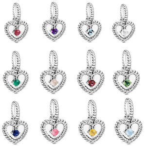 12 Month Birthstone Heart Eternity Charms Beads 925 Sterling Silver Bracelet DIY