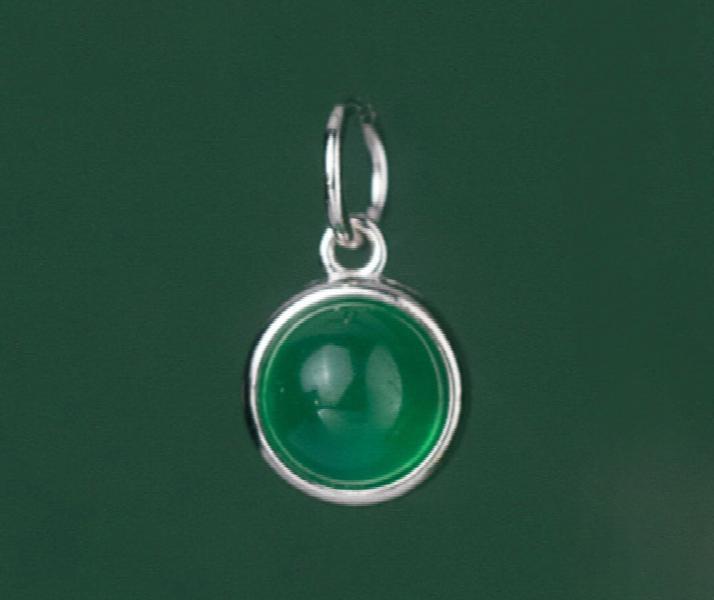 Vintage Sterling Silver Chrysoprase Round Pendant Charm DIY Accessory