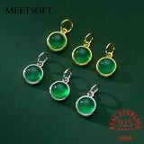 Vintage Sterling Silver Chrysoprase Round Pendant Charm DIY Accessory