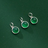 Vintage Sterling Silver Chrysoprase Round Pendant Charm DIY Accessory