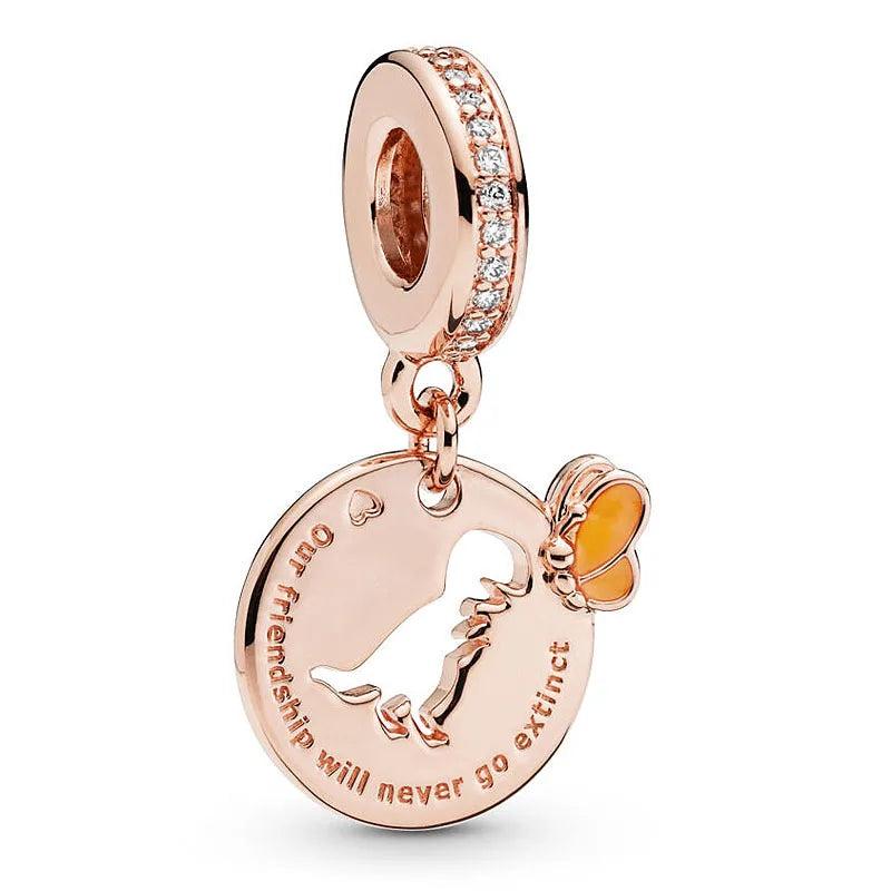 Sterling Silver Rose Love Heart Lock Charm Bead for Bracelet DIY Jewelry