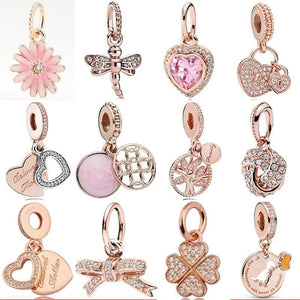 Sterling Silver Rose Love Heart Lock Charm Bead for Bracelet DIY Jewelry