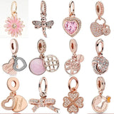 Sterling Silver Rose Love Heart Lock Charm Bead for Bracelet DIY Jewelry
