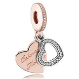 Sterling Silver Rose Love Heart Lock Charm Bead for Bracelet DIY Jewelry