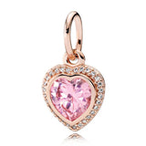 Sterling Silver Rose Love Heart Lock Charm Bead for Bracelet DIY Jewelry