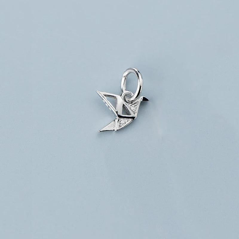925 Silver Paper Cranes Zircon Charm Necklace Accessory