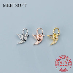 925 Silver Paper Cranes Zircon Charm Necklace Accessory