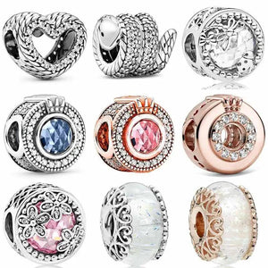 Pink Glass Charm 925 Silver Bead Bracelet Jewelry