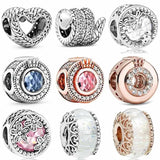 Pink Glass Charm 925 Silver Bead Bracelet Jewelry