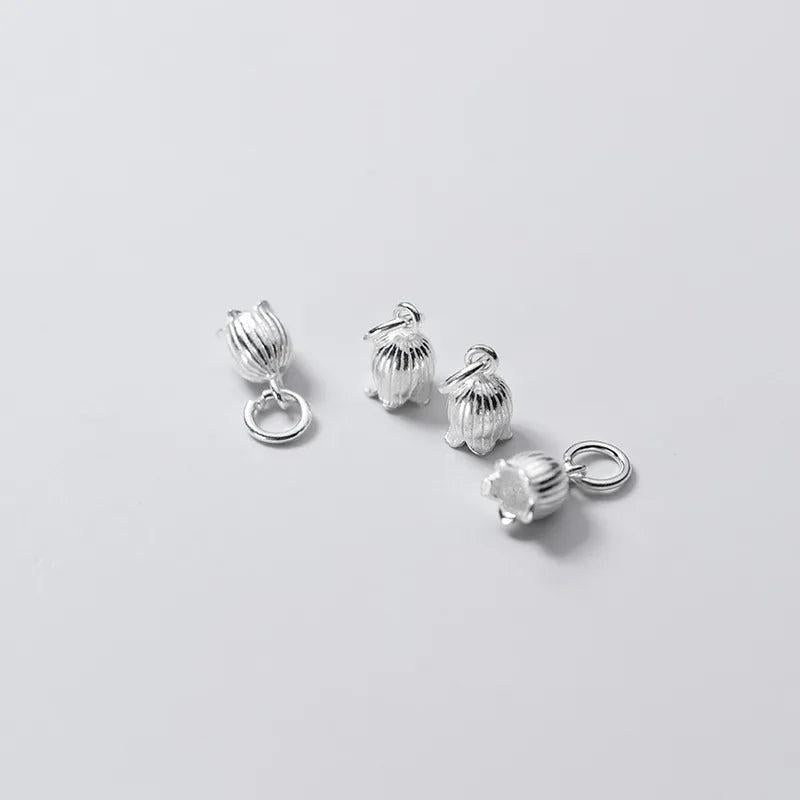 925 Silver Tulip Flower Circle Charms Lady Jewelry Pendants