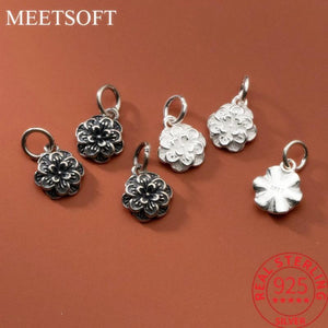 Vintage S925 Sterling Silver Rose Pendant Charms DIY Supplies