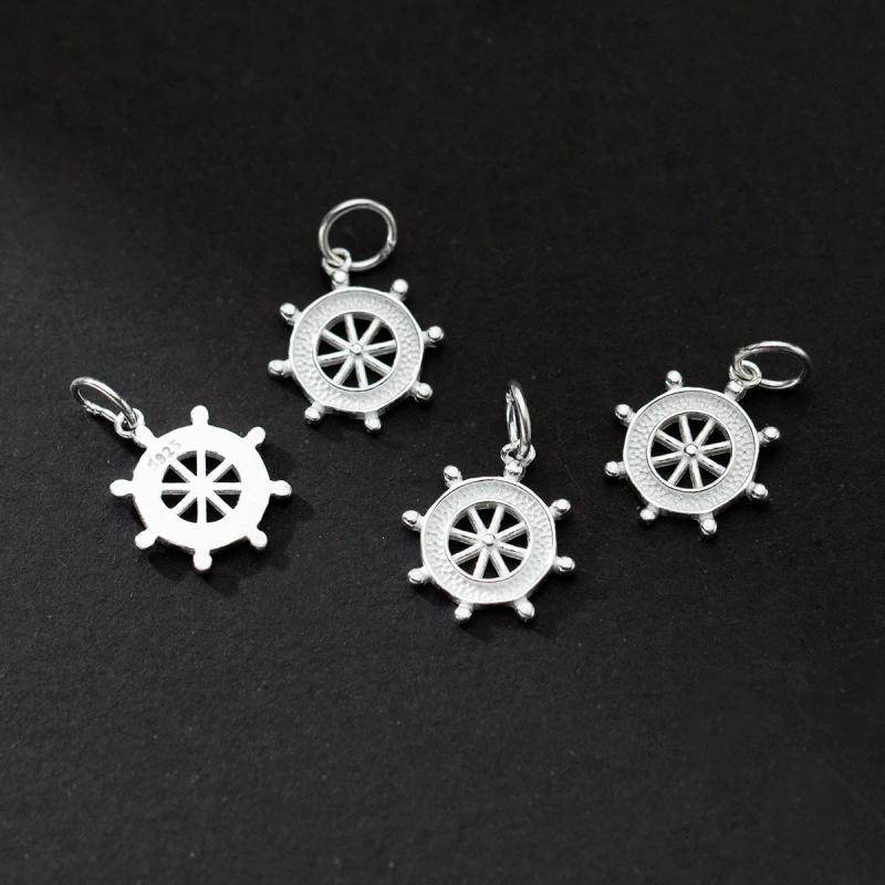 925 Silver Funky Rudder Circle Charms 12mm Necklace Bracelets Pendants