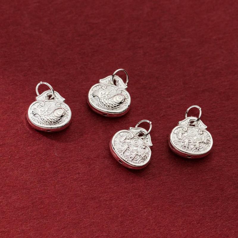 925 Silver Lucky Fish Longevity Lock Charm Good Luck Pendant DIY Jewelry