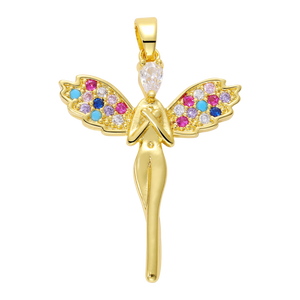 Angel Wings Necklace Crystal Pendant Figure Chain Metal Copper Girls Ladies Jewe