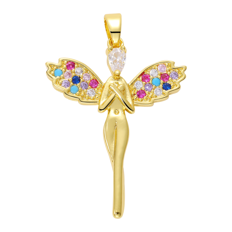 Angel Wings Necklace Crystal Pendant Figure Chain Metal Copper Girls Ladies Jewe