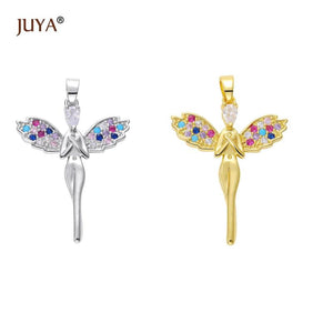 Angel Wings Necklace Crystal Pendant Figure Chain Metal Copper Girls Ladies Jewe
