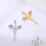 Angel Wings Necklace Crystal Pendant Figure Chain Metal Copper Girls Ladies Jewe