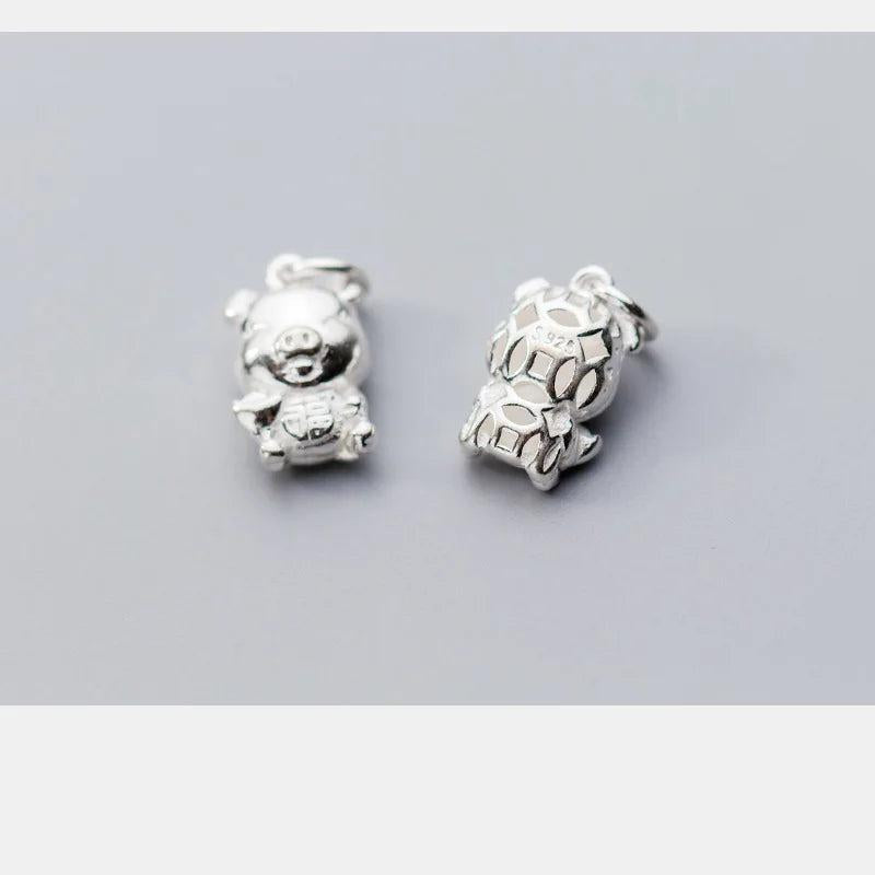 925 Sterling Silver Lucky Pig Charms Pendant for DIY Jewelry Making